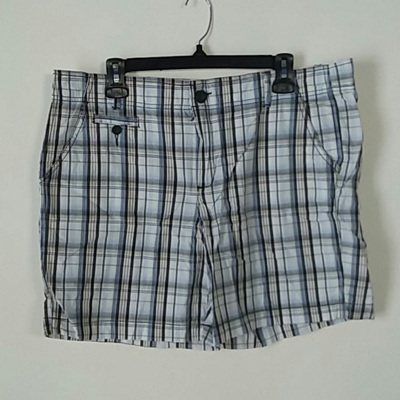 Faded Glory 16 Plaid Shorts Blue Tan White - Picture 1 of 4